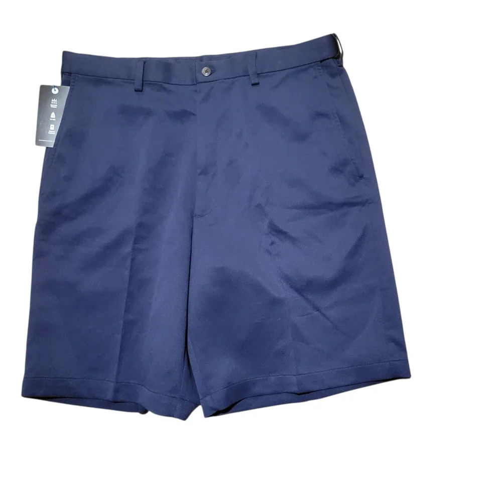 Haggar Performance Cool 18° Oxford Shorts Mens Size 36 Blue Flat Front NWT $44